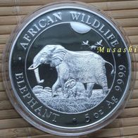 5 Oz Somalia Elefant Silber 2022 African Wildlife (gekapselt) st