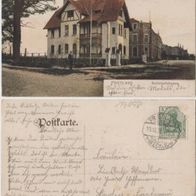 Friedland-Mecklenburg-AK 1909 Bahnhofstr., interessanter Text über Platt, Erhaltung 1