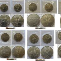 1990-1991, USSR, a set 8 pcs commemorative 1-3-5 rubles coins, BU, foil