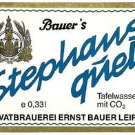 Getränkeetikett "Stephansquell Tafelwasser" Privatbrauerei † 2007 Ernst Bauer Leipzig