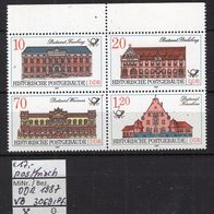 DDR 1987 Historische Postgebäude VB MiNr. 3067 - 3070 postfrisch mit Plattenfehler