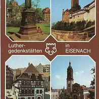 alte AK Eisenach 1985, Georgenkirche, Lutherdenkmal, Lutherhaus, Wartburg