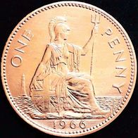 1 PENNY Münze Großbritannien Königin Elizabeth II. 1966 AU