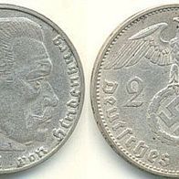 Deutsches Reich Silber 2 Reichsmark 1937 A, Paul v. Hindenburg