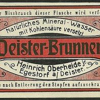 ALT Etikett Mineralwasser Fa. Heinrich Oberheide jr. Egestorf/ Deister (Barsinghausen)