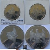 1994-Germany-10 Mark (A) - German Resistance 20. Juli 1944-silver coin-Proof