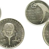 Silber Türkei 100 und 50 Lira 1973 Atatürk "50 Jare Republik"