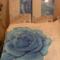 2er Set Bettwäsche 135cm x 200cm + 80cm x 80cm Blaue Rose Neu + OVP