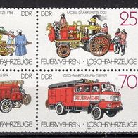 DDR 1987 Feuerwehren: Löschfahrzeuge Viererblock MiNr. 3101 - 3104 postfrisch