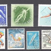 Schwimmen, 7 Briefm., gest.: Ungarn, Sowjetunion, Tschad, Malaysia, Tschechoslowakei