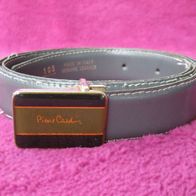 Pierre Cardin Gürtel Herren 105 cm Leder grau Emaille Schnalle Vintage Belt uni