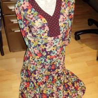 Boden Kleid bunt Blumen V-Ausschnitt mit Blende 10L = M/S