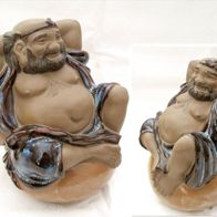 Skulptur Keramik Figur * runder bärtiger Buddha mit Weinschlauch * Weingott
