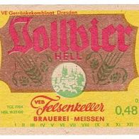 altes DDR Bier Etikett - Vollbier HELL - Felsenkeller Brauerei Meissen