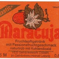 altes DDR Etikett - VEB Getränkewerk Döbeln - Maracuja exotic