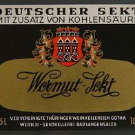 altes DDR Etikett - Wermut-Sekt - VEB Sektkellerei Bad Langensalza - Gotha