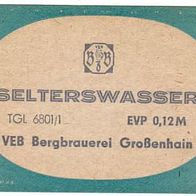 altes DDR Selters Wasser Etikett - Selterswasser - VEB Bergbrauerei Großenhain