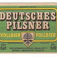 altes DDR Bier Etikett - VEB Brauerei Eberswalde - Deutsches Pilsner - Vollbier