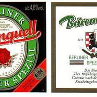 2 alte Bier Etiketten - Brauerei Bärenquell Berlin - Berliner Pilsener Spezial