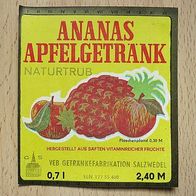 altes DDR Saft Etikett - VEB Getränke Fabrikation Salzwedel - ANANAS APFEL Getränk