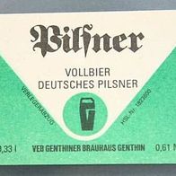 altes DDR Bier Etikett - Pilsner Vollbier - Genthiner Brauhaus Genthin