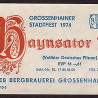 altes DDR Bier Etikett - Haynsator 74 - 1974 - VEB Bergbrauerei Großenhain