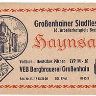 altes DDR Bier Etikett - Haynsator - Stadtfest 1976 - Bergbrauerei Großenhain