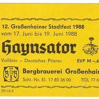 altes DDR Bier Etikett - Haynsator - 1988 Stadtfest - Bergbrauerei Großenhain