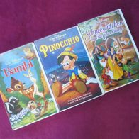 VHS Film Schneewittchen / Bambi / Pinocchio Disney Märchen Video Kassette Holo