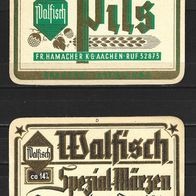 ALT ! Bieretiketten "Walfisch Pils" Brauerei Walfisch † 1969 Fr. Hamacher Aachen