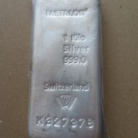 1 Kilo  Metalor 999.0 Silberbarren mit Zertifikat