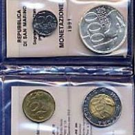 San Marino KMS 10 Münzen 1991 mit 1000 Lire SILBER, Selten !!!