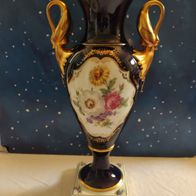 Alka Kunst Kaiser Porzellan Vase Blumenvase Prunkvase Kobaltblau Goldrand Handmalerei