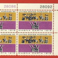 USA,1965 Mi.881 Postfrisch 4er Block mit Plattennummer