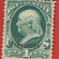 USA 1873 Dienstmarke Mi. 56v. dep of State Auswärtige Angelegenheiten mit Specimen