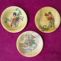 3 chinesische Wand Teller Bambus Ø 10,5 cm Japan Asia Motive Deko Made in Taiwan