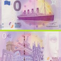 0 Euro Schein RMS Titanic TEAP 2020-1 offiziell ausverkauft niedrige Nr 27