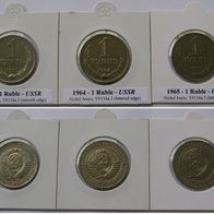 1961-1965, SSR, a set of 3 pcs 1-Ruble Soviet coins