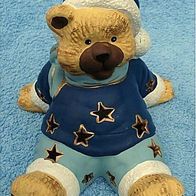 Teddybär Windlicht mit Sternchen - Keramik blau gelb
