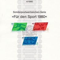 Berlin ETB Ersttagsblätter 1980 Blatt 4 Sport