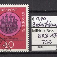 BRD / Bund 1972 Synode der katholischen Bistümer, Würzburg MiNr. 752 Bedarfsstempel