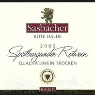 Weinetikett 2003 Sasbacher Spätburgunder, Winzergenossenschaft Sasbach am Kaiserstuhl