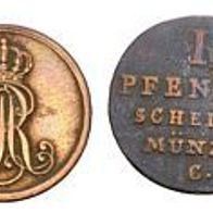 Hannover 1 Pfennig 1825 C und 1 Pfennig 1847 B, GEORG IV. u. ERNST AUG.