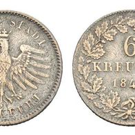 Frankfurt 6 Kreuzer 1842 Freie Stadt Frankfurt, gekr. Adler
