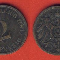 Kaiserreich 2 Pfennig 1907 D