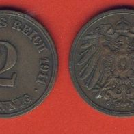 Kaiserreich 2 Pfennig 1911 E