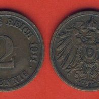 Kaiserreich 2 Pfennig 1911 F