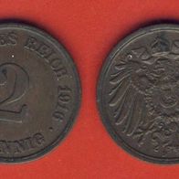 Kaiserreich 2 Pfennig 1916 D