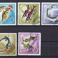 Mongolei Fische 5 verschiedene Briefmarken gestempelt