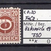 Österreich 1945 Freimarken: Posthorn MiNr. 730 ungebraucht mit Falz